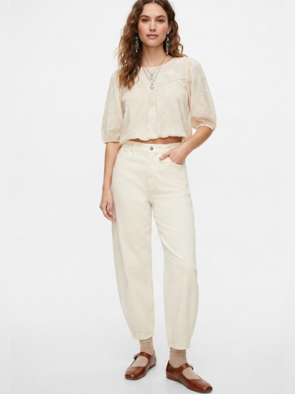 Classic High-Rise Wide Leg Jeans in Cream